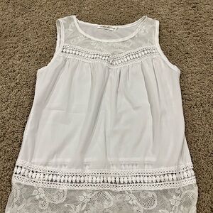 White Lace-Trim Sleeveless Blouse